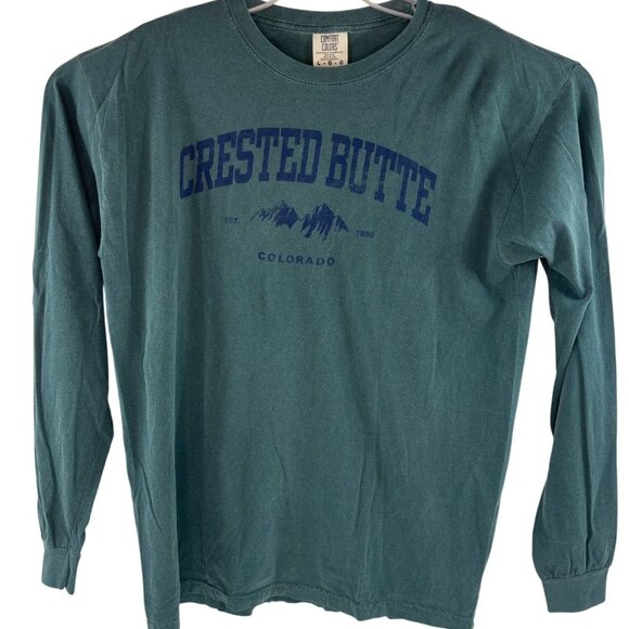 Comfort Colors Crested Butte Colorado Green Long Sleeve Shirt L 100% Cotton 20g - Picture 1 of 5